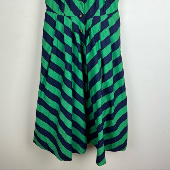 Girls From Savoy Anthropologie | Retro Fit & Flare Emerald Ripple Midi Dress | 6 - Picture 9 of 13